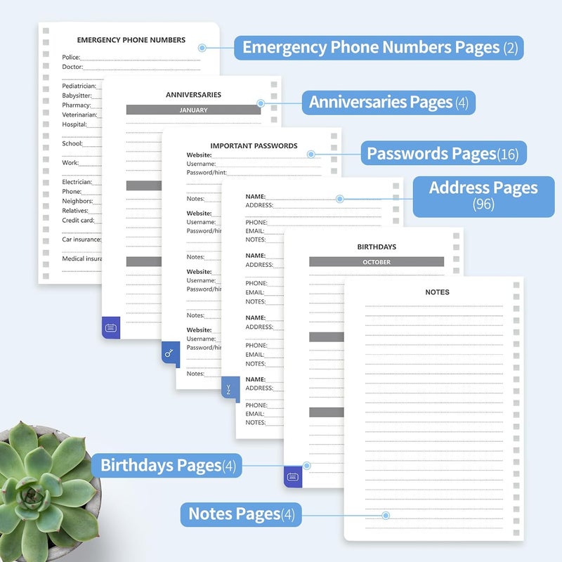 Blugool Address Book with Alphabetical Tabs-Address and Password Book for Seniors - Hardcover Spiral Bound Phone Book- Record Contacts,Website Login Passwords, Special Days -5.7" x 7.7", Blue - Image 5
